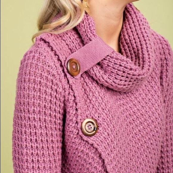 Main Strip Cowl Neck Asymmetric Button Sweater, Lavender - Picture 3 of 3